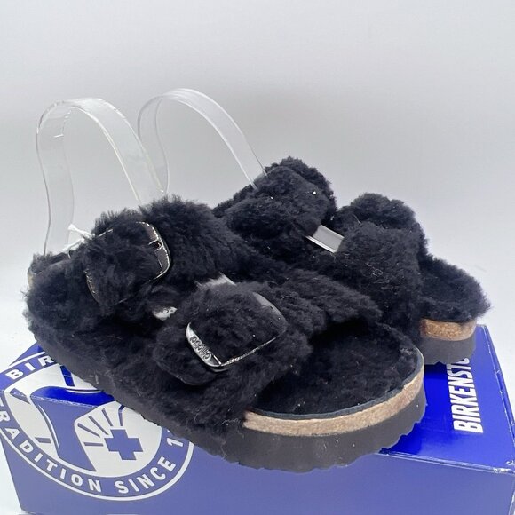 Birkenstock Arizona Big Buckle Shearling Teddy Black Platform Sandal EU 40 Women - Picture 3 of 11